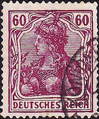 Германия , рейх . 1911 год . Германия с императорской короной 60pf . Каталог 18,0 €.  